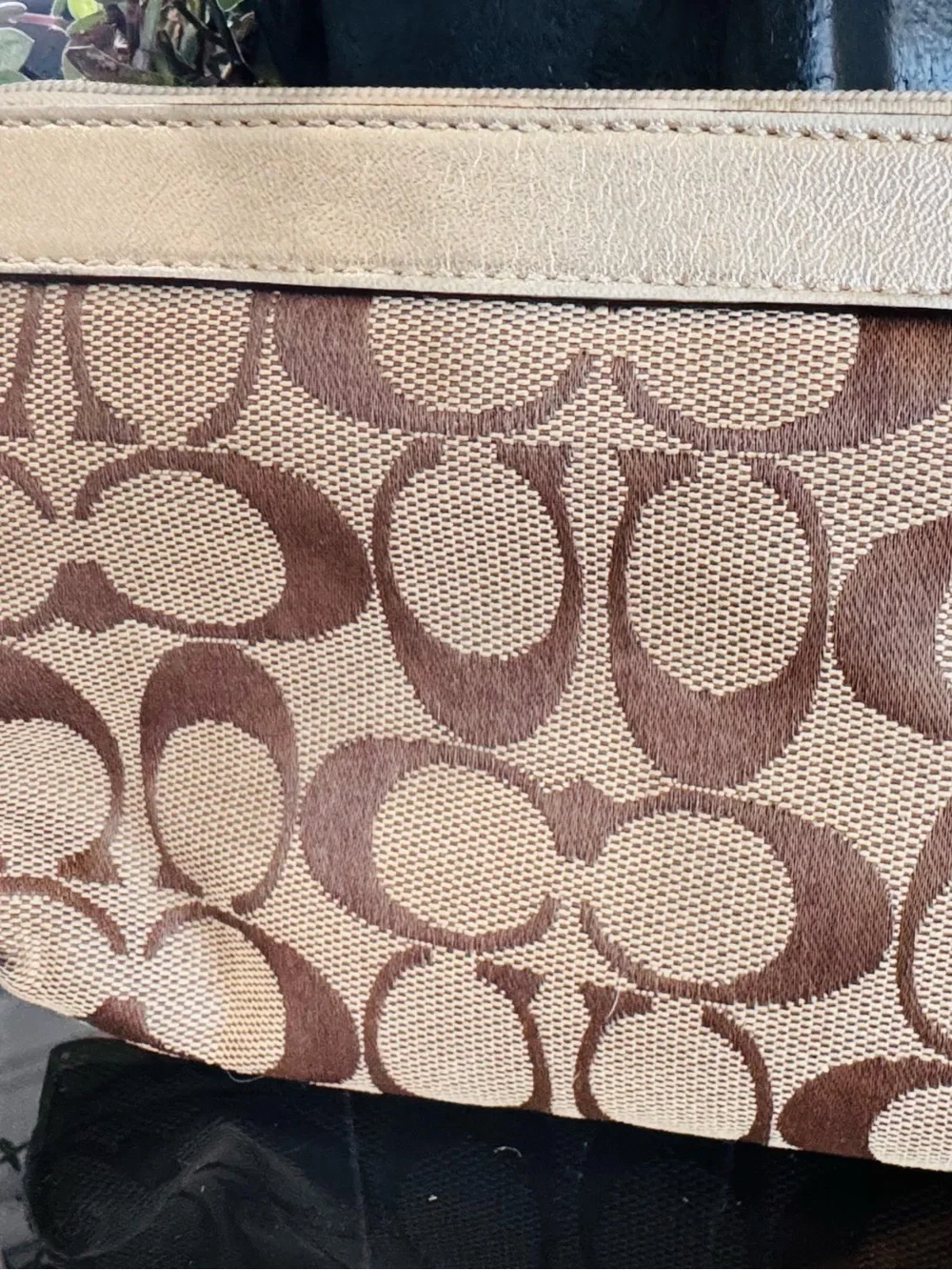 Coach Beige and Brown Signature Wristlet Clutch